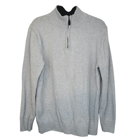 LL Bean Mens Size L Tall Sleeve Gray 1/4 Zip Pullover Sweater Ribbed Knit Trim - Picture 2 of 9
